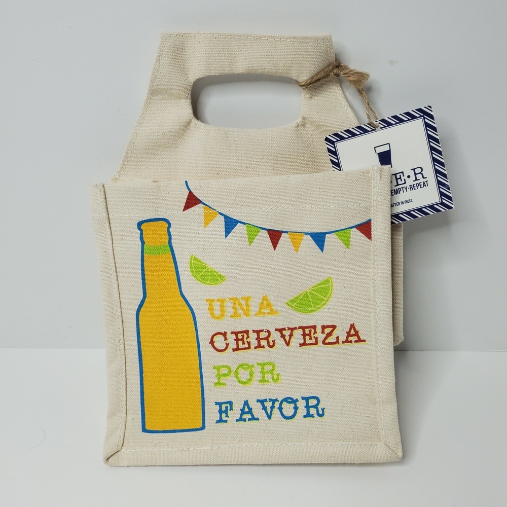 Canvas Beer Tote/Carrier - Reusable - Una Cerveza Por Favor - Lot of 2